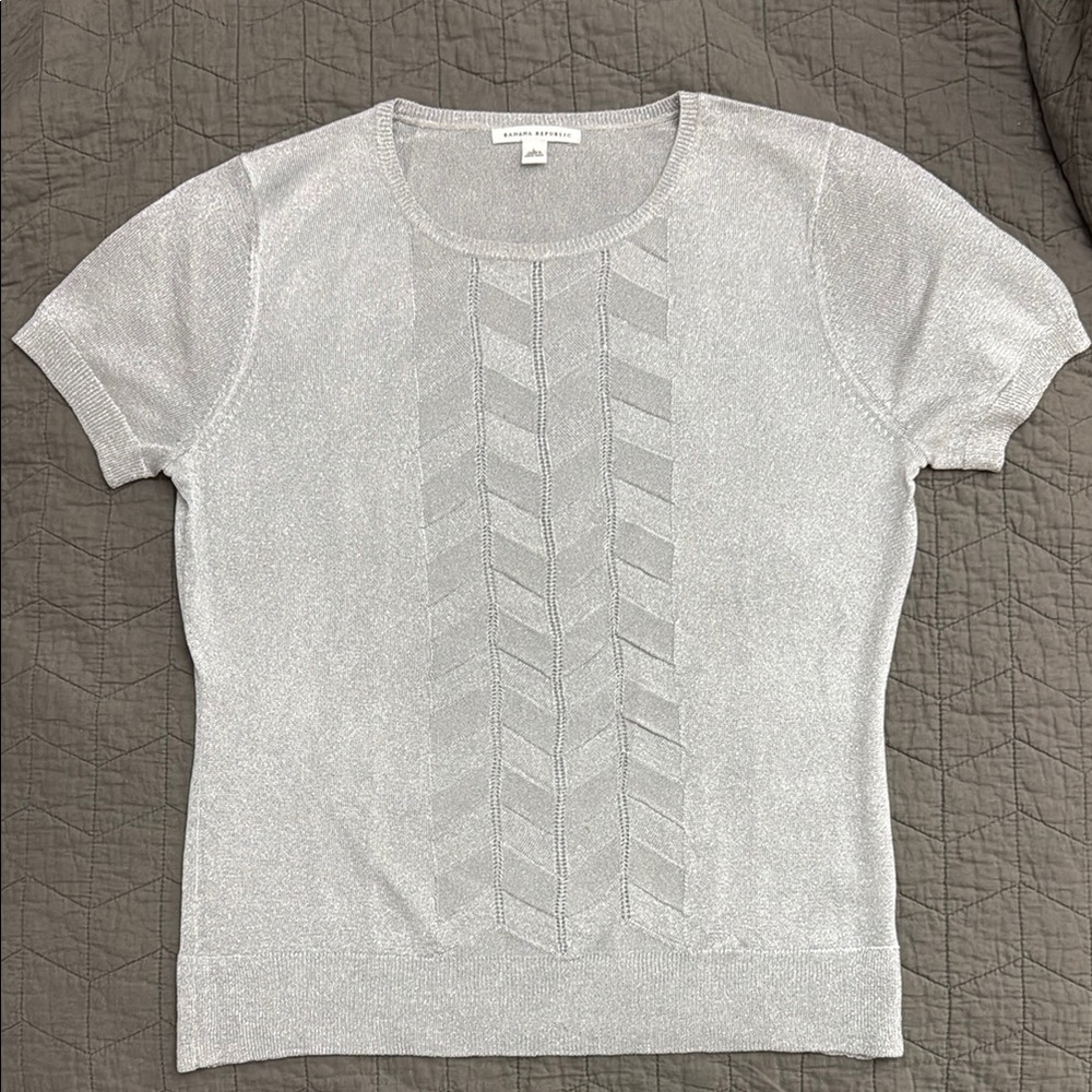 Banana Republic Silver Metallic Short Sleeve Sweater - Large - NWOT